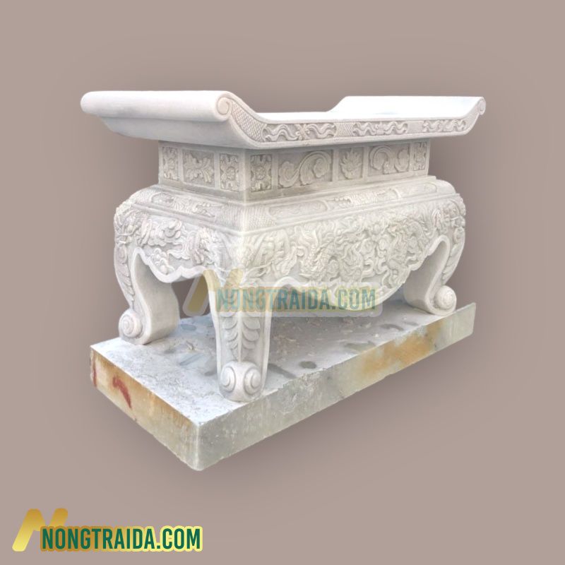 Bàn thờ đá ngoài trời đá cẩm thạch trắng 153x59x83cm