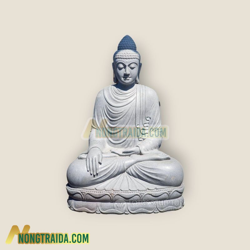 Bảng đặt trước cho tượng Phật chạm đất lớn từ đá, được điêu khắc tay ở Indonesia từ một khối đá, cao 207.5cm