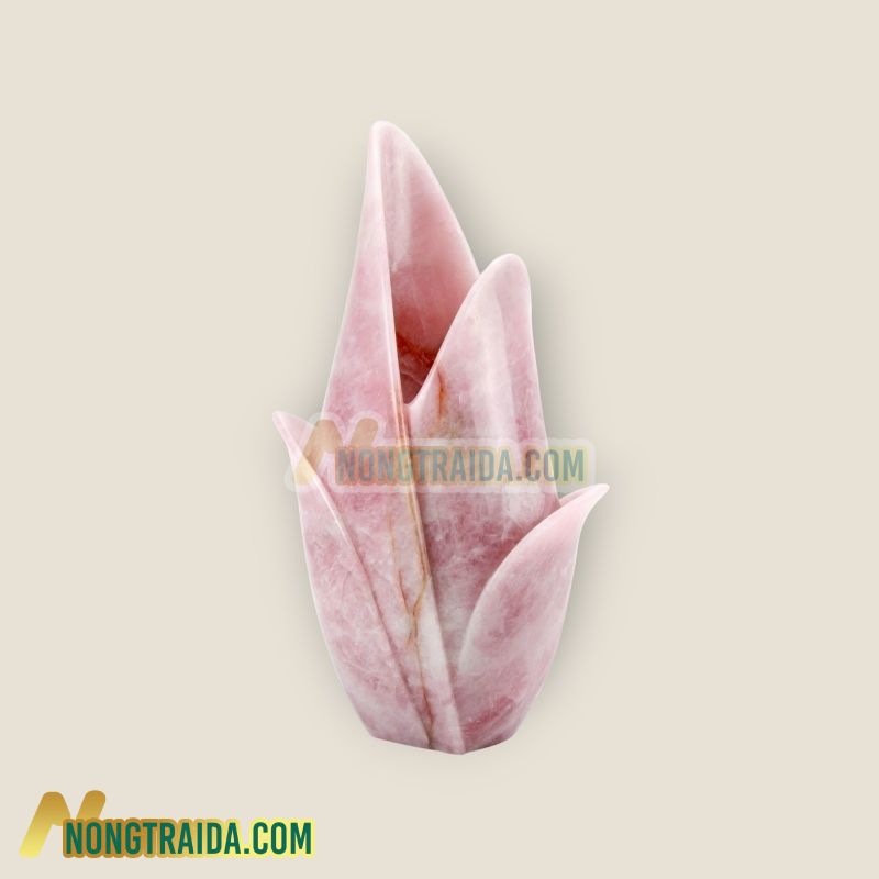 Bình hoa trang trí, Tượng điêu khắc hình hoa tulip, Đá thạch anh hồng nguyên khối, Khảm thủ công (Đồ sưu tầm) – Italy