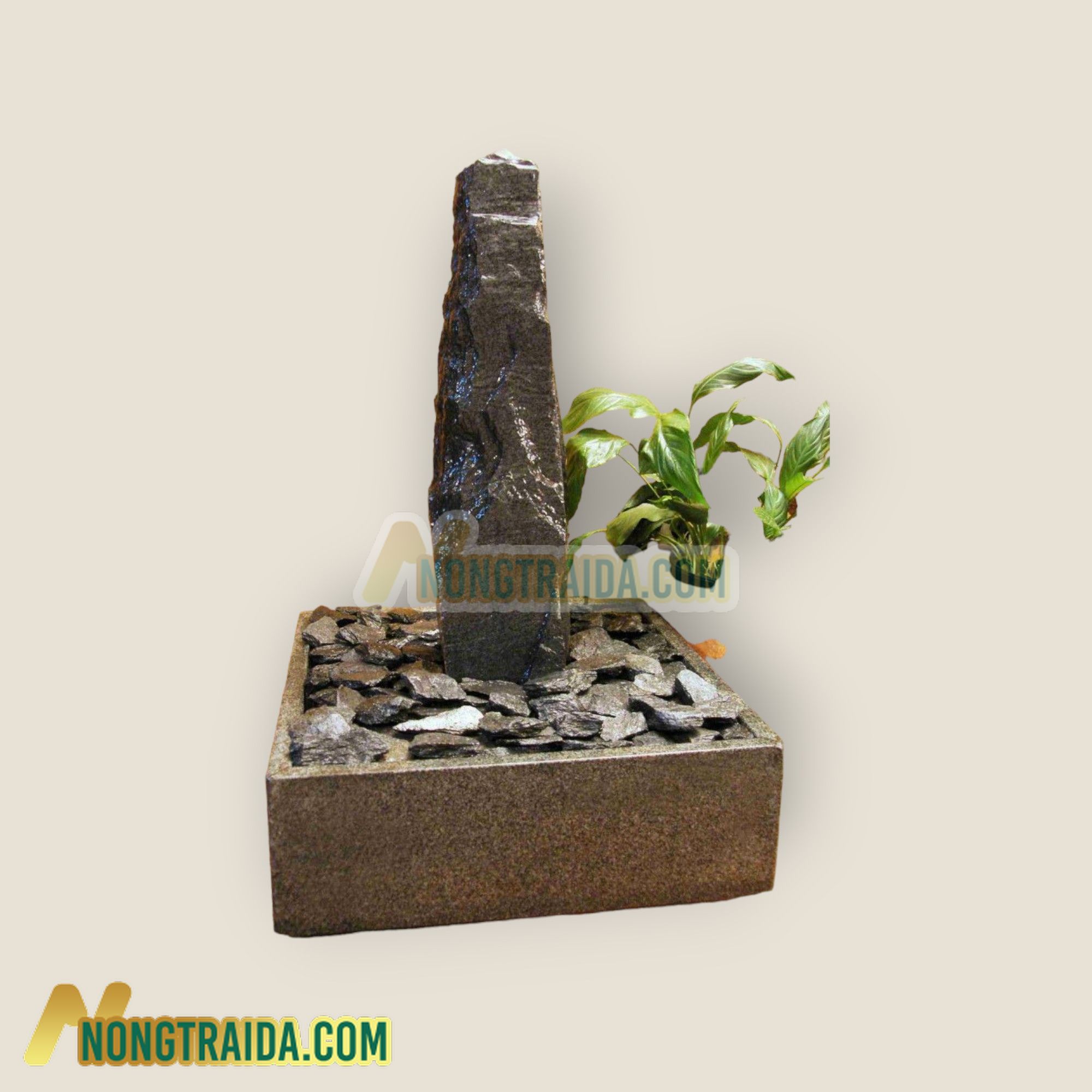 Bộ phun nước trong nhà Monolith đá phiến xám đen trong bể granit lục giác
