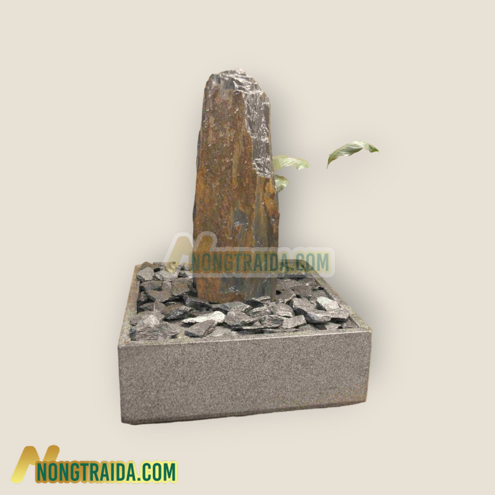 Bộ phun nước trong nhà Monolith đá phiến xám nâu trong bể granit lục giác