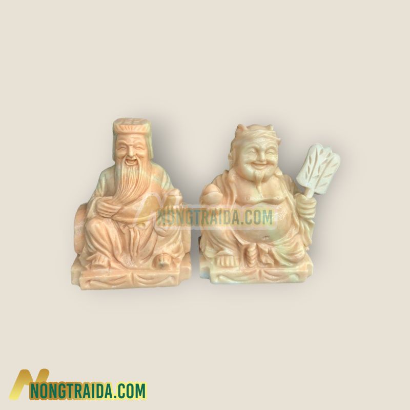 Bộ tượng thờ Tài Địa Thần Tài Thổ Địa đá cẩm thạch vàng cà rốt – Cao 15cm