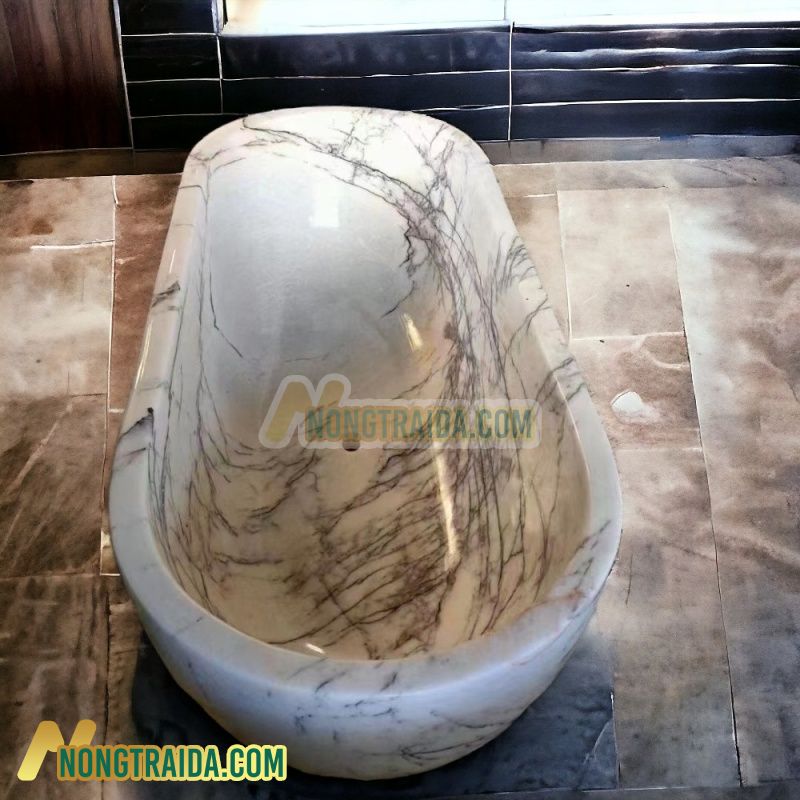 Bồn tắm đá marble Milas Lilac cổ điển với bề mặt sáng bóng cao và trang trí