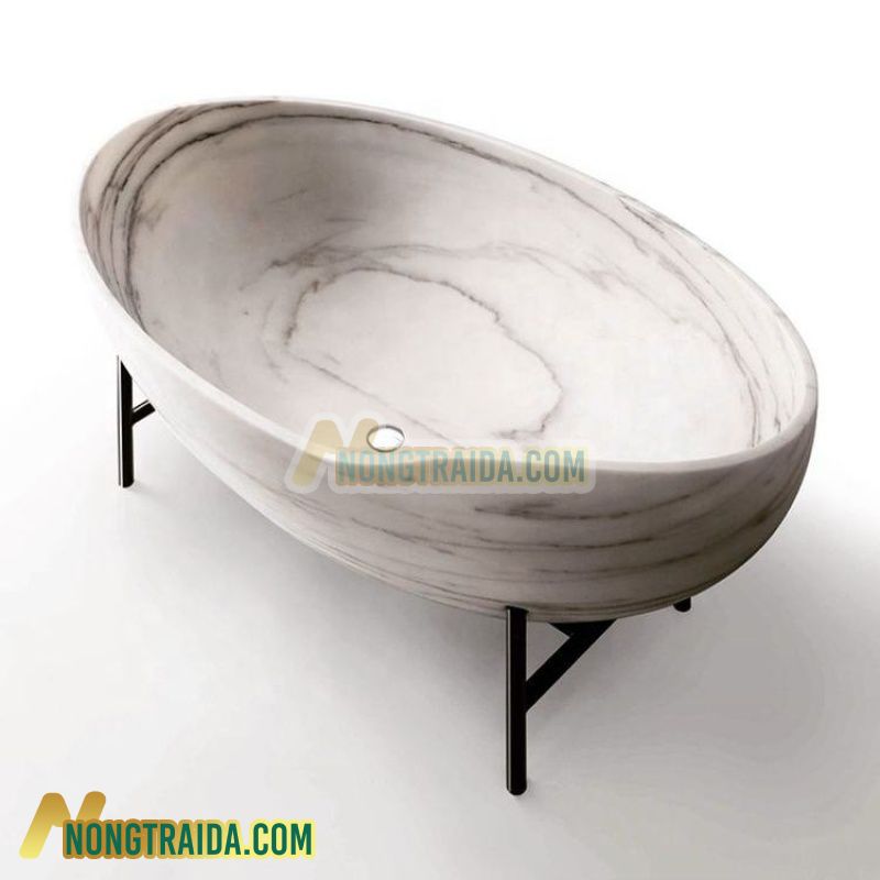 Bồn tắm đứng đá Marble tự nhiên hình oval, phù hợp cho phòng tắm sang trọng theo phong cách villa