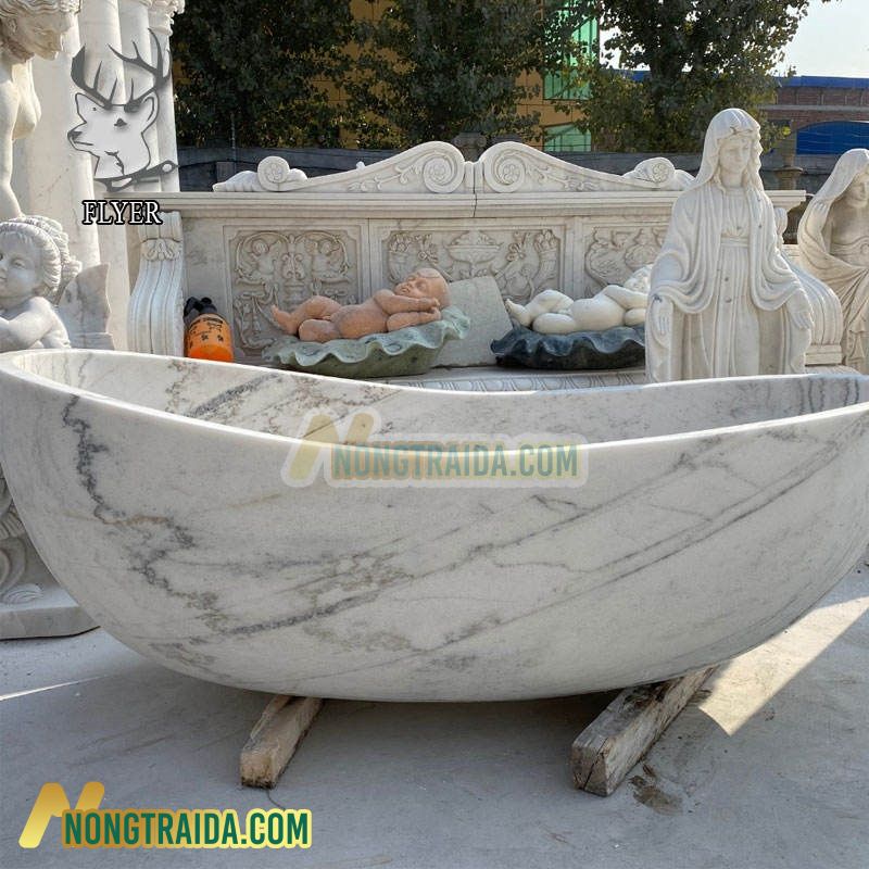 Bồn tắm đứng tự do thiết kế hiện đại cho nhà, từ đá marble màu trắng