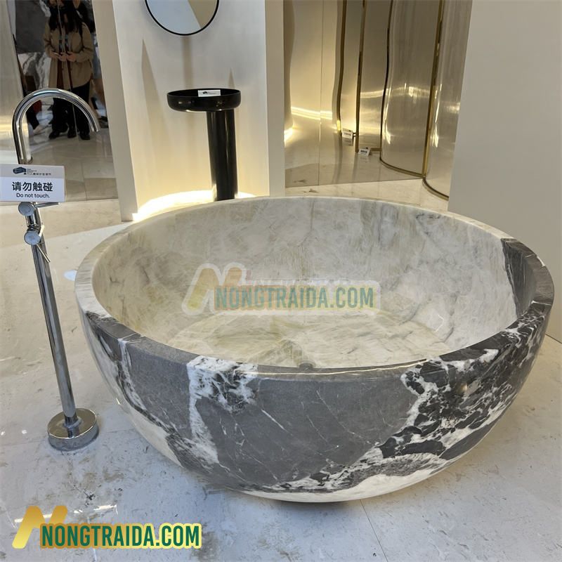 Bồn tắm đứng tự do tròn kiểu thiết kế mới từ đá Marble