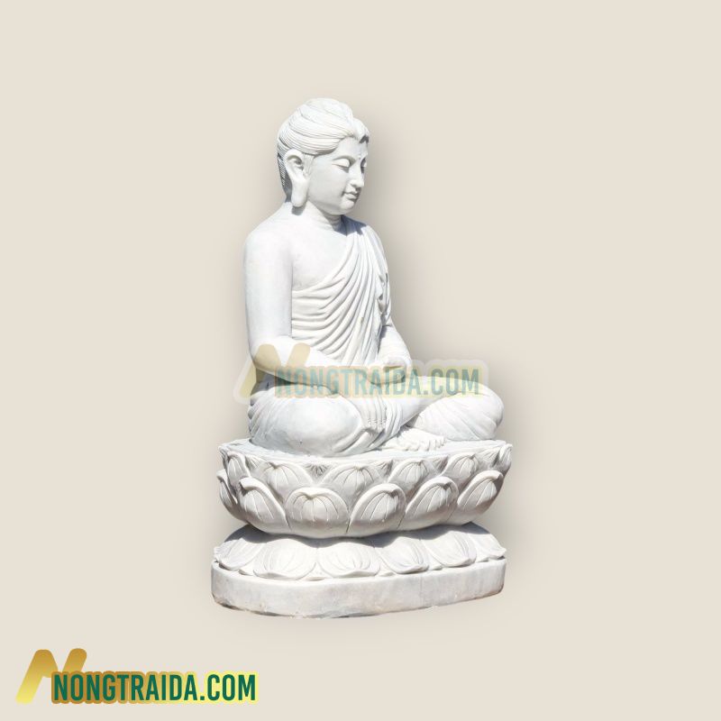 Bức tượng Phật Thiền Gandhara bằng đá trắng ngồi chạm đất được điêu khắc bằng tay 108cm