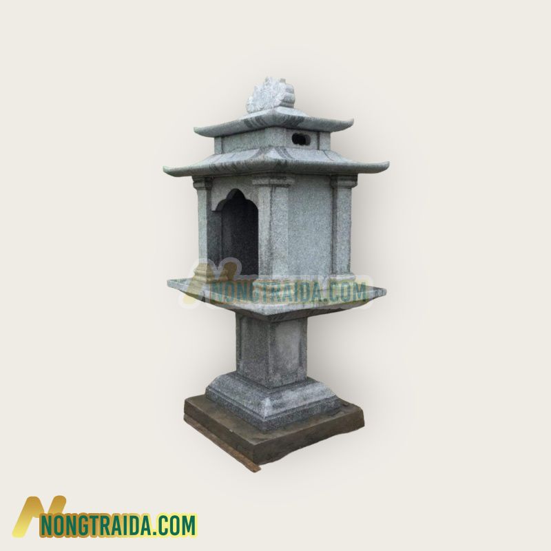 Cây hương đá granite trắng muối tiêu, 2 mái trơn 148x65x65cm