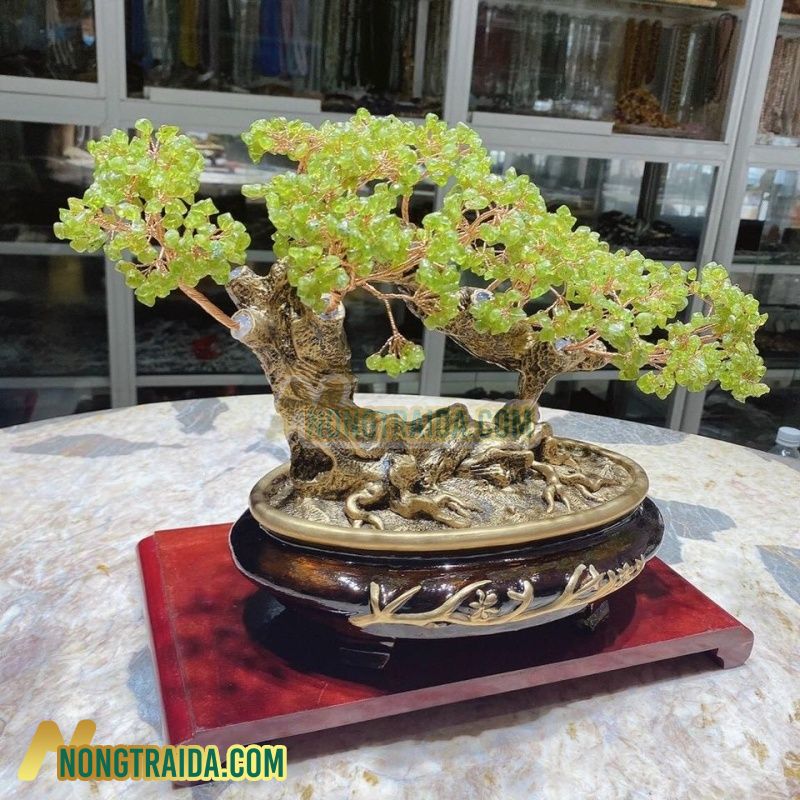 Cây Tài Lộc Bonsai phong thủy đá Peridot xanh – Cao 30cm