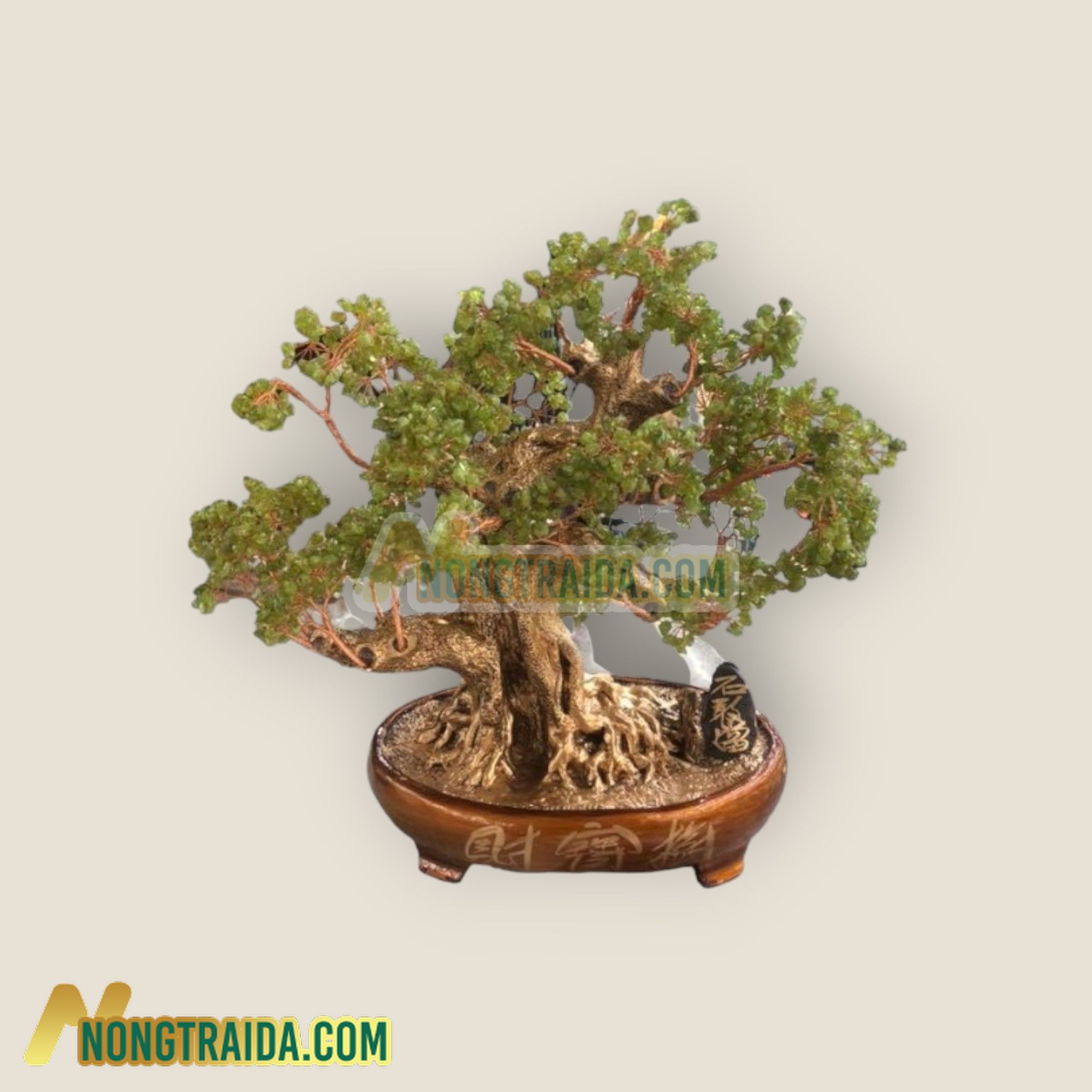 Cây Tài Lộc bonsai phong thủy đá peridot xanh – Cao 40cm