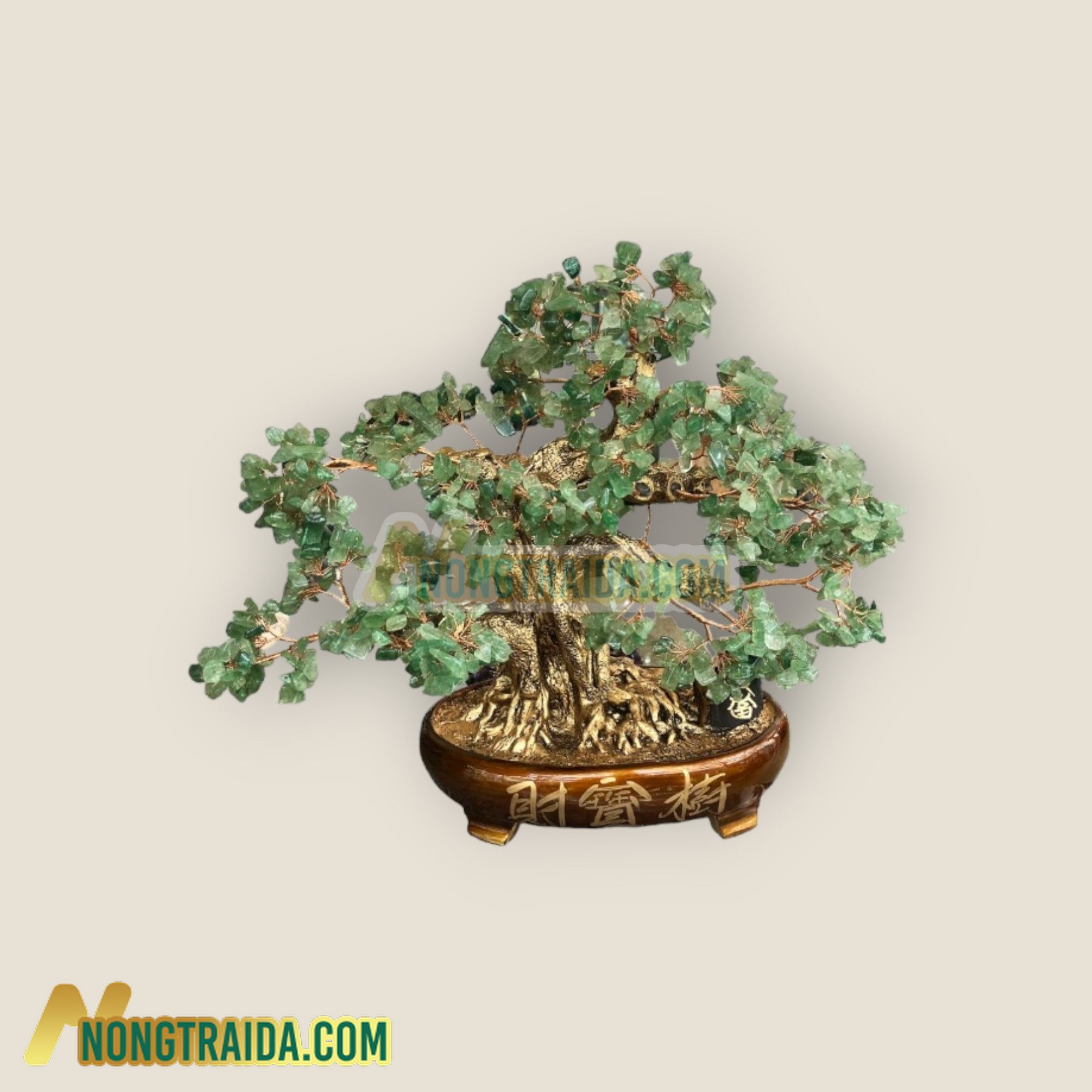 Cây Tài Lộc bonsai phong thủy đá thạch anh dâu tây xanh – Cao 40cm