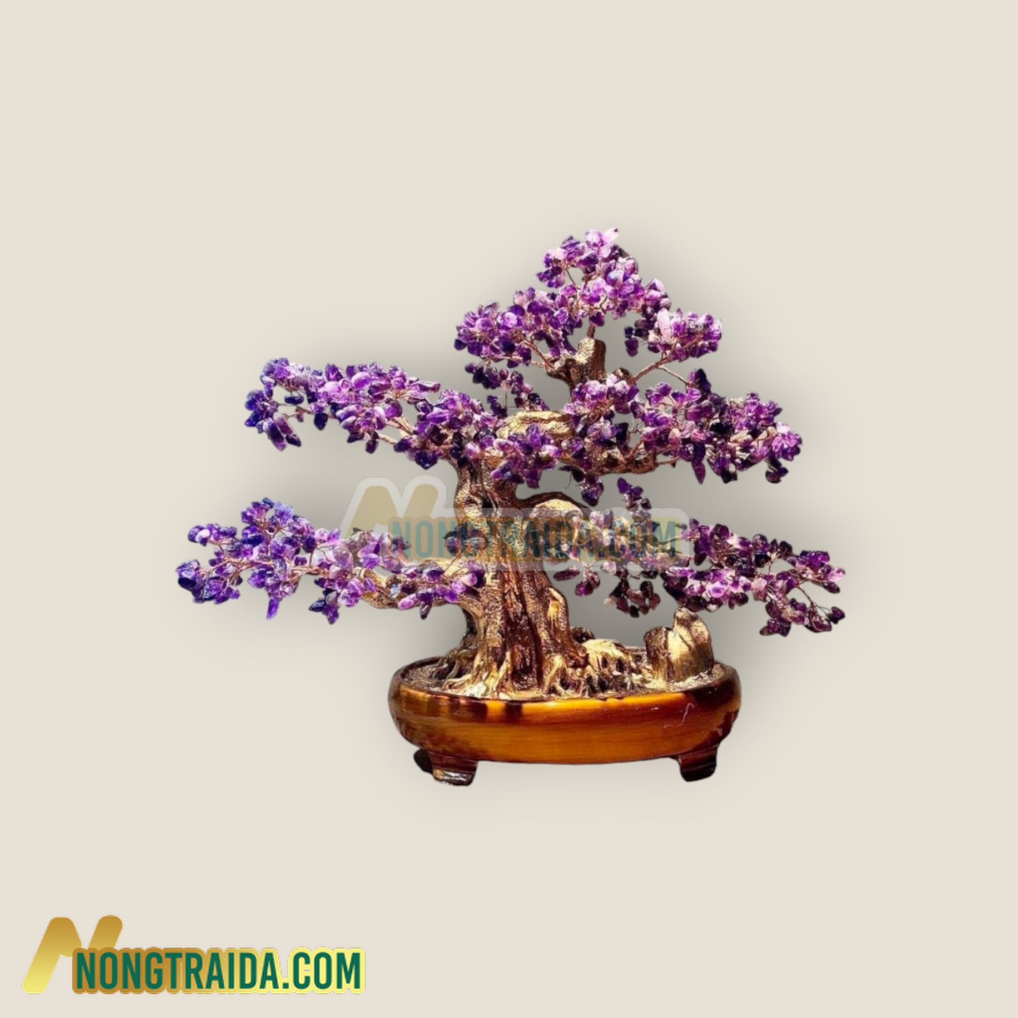 Cây Tài Lộc bonsai phong thủy đá thạch anh tím – Cao 40cm