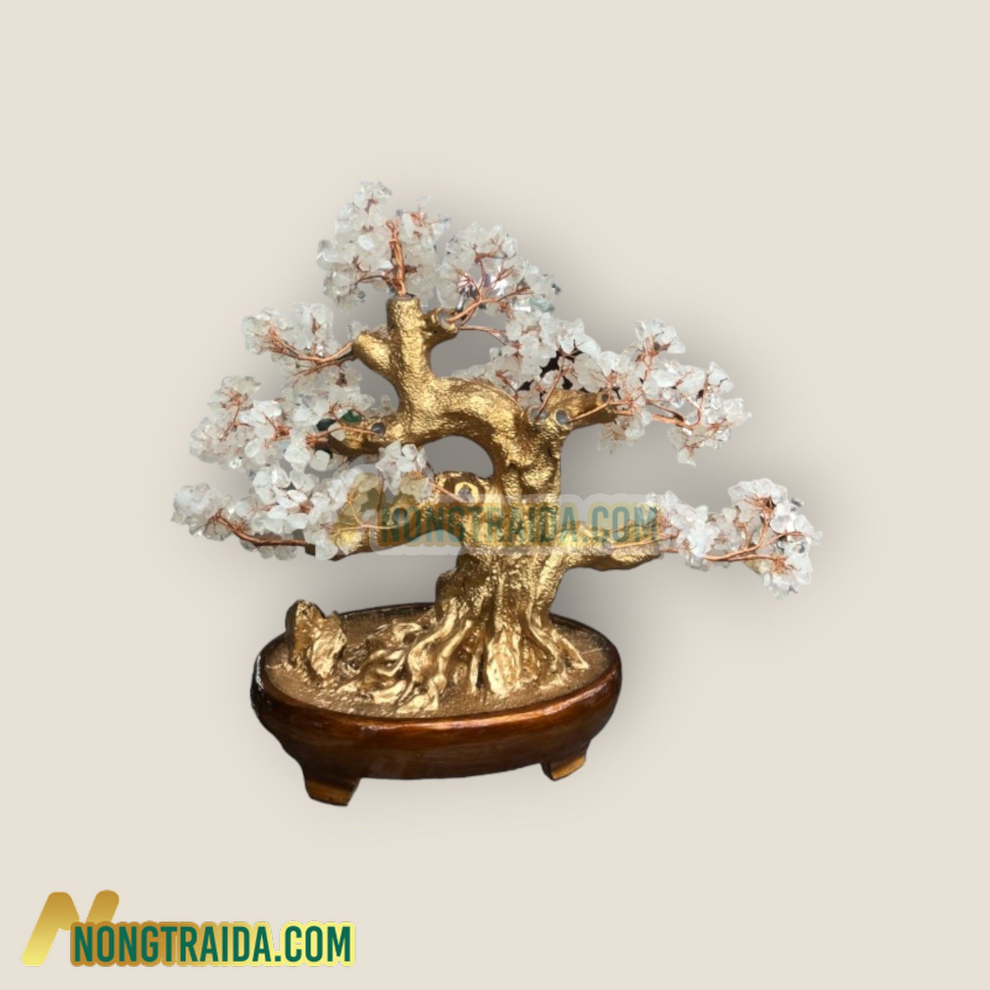 Cây Tài Lộc bonsai phong thủy đá thạch anh trắng – Cao 40cm