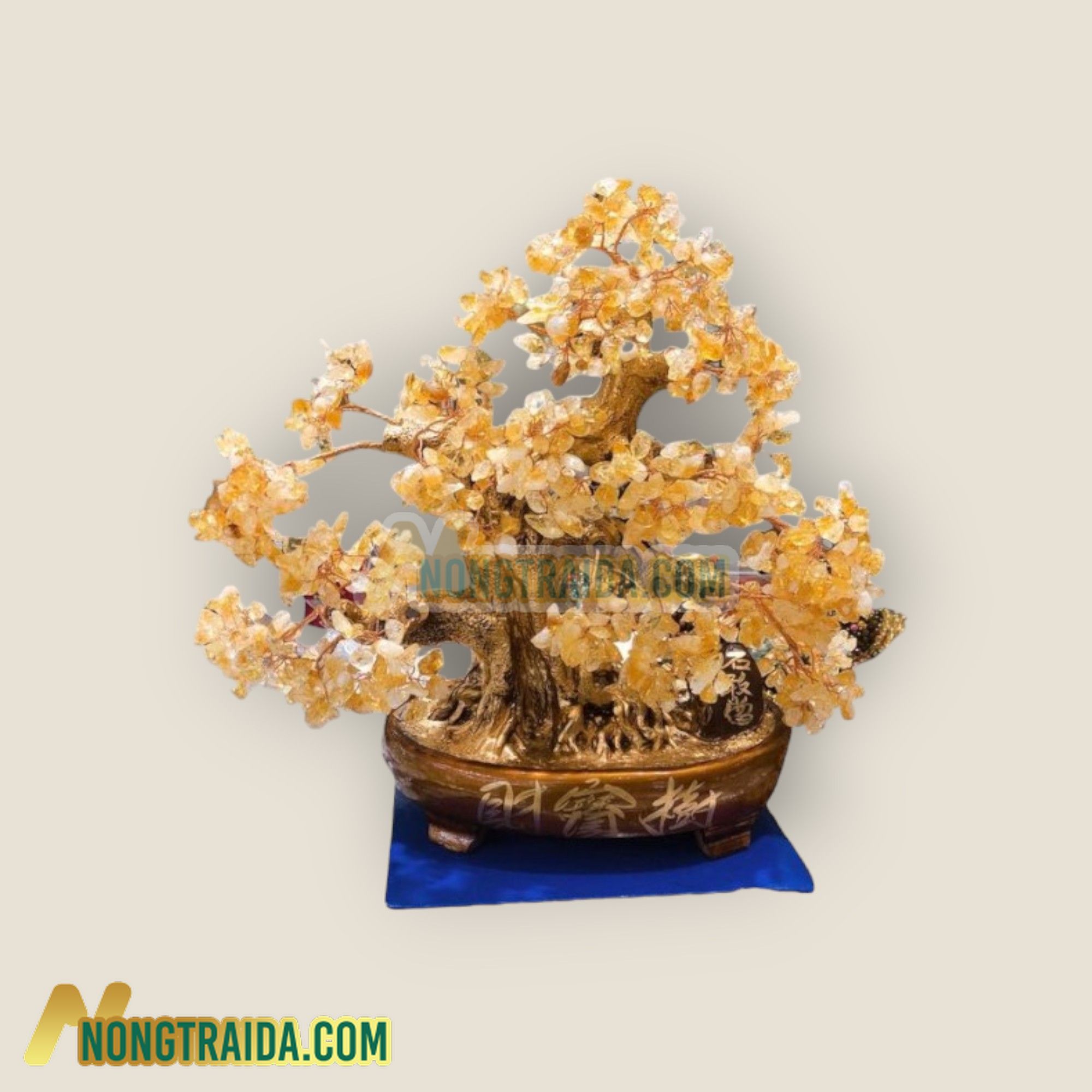 Cây Tài Lộc bonsai phong thủy đá thạch anh vàng – Cao 40cm