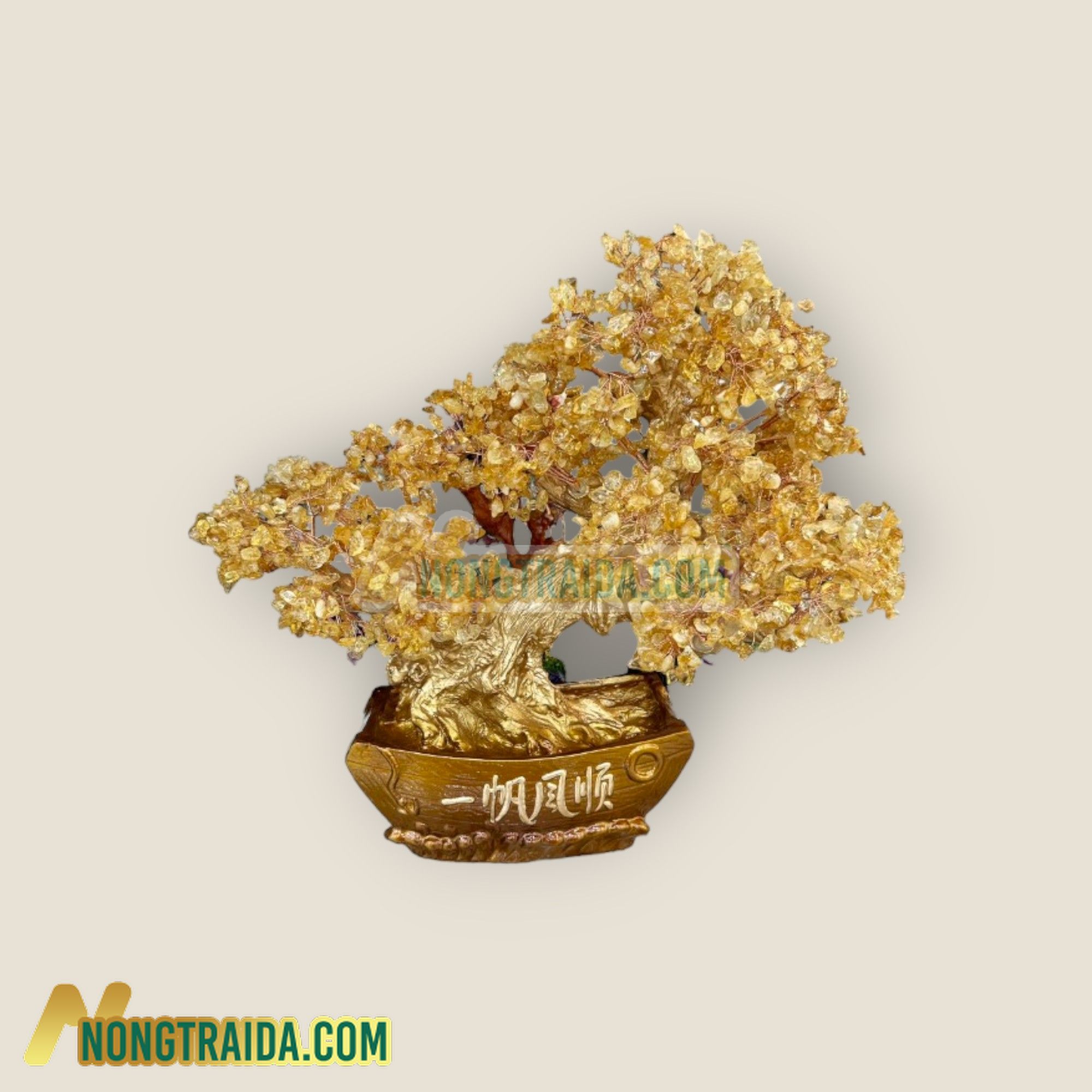 Cây tài lộc bonsai phong thủy đá thạch anh vàng – Cao 50cm