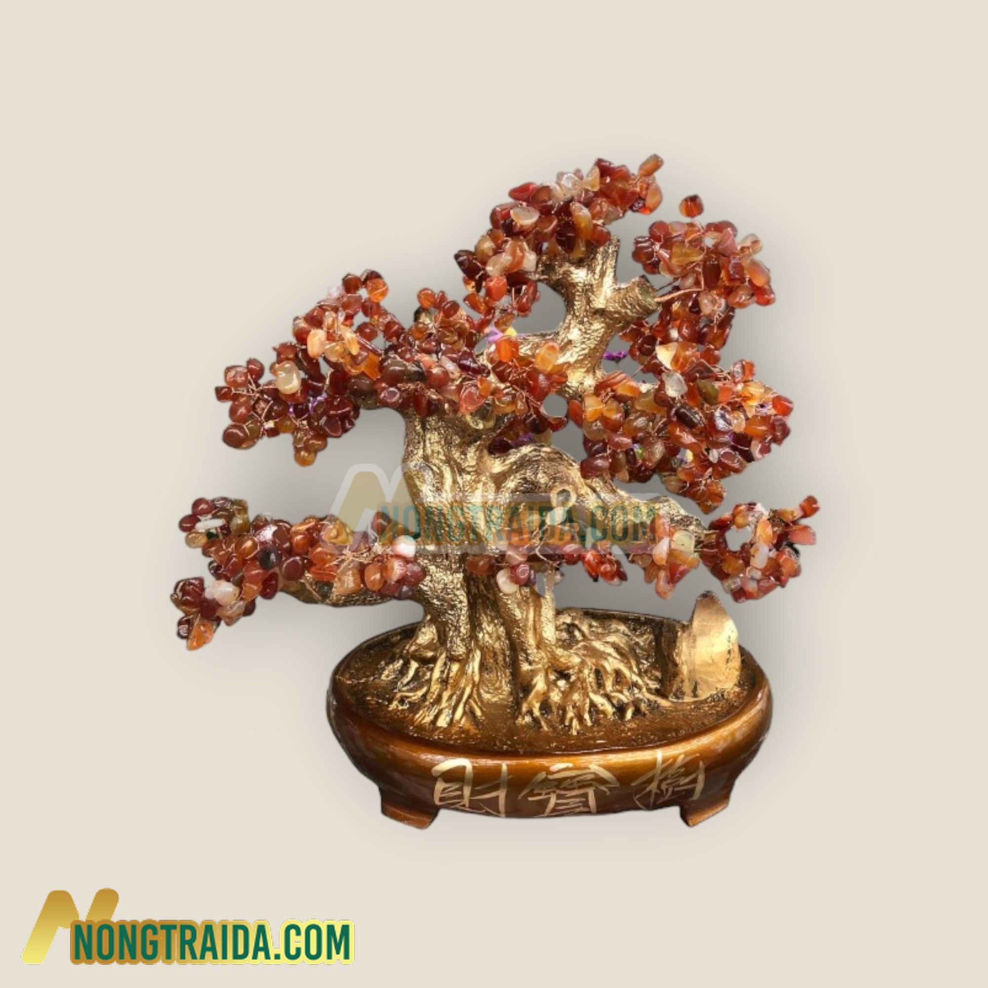 Cây Tài Lộc bonsai phong thủy may mắn tài lộc đá mã não đỏ – Cao 40cm