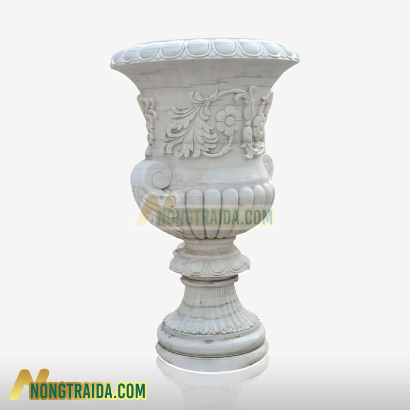 Chậu trồng cây bằng đá marble với hoa văn chạm khắc