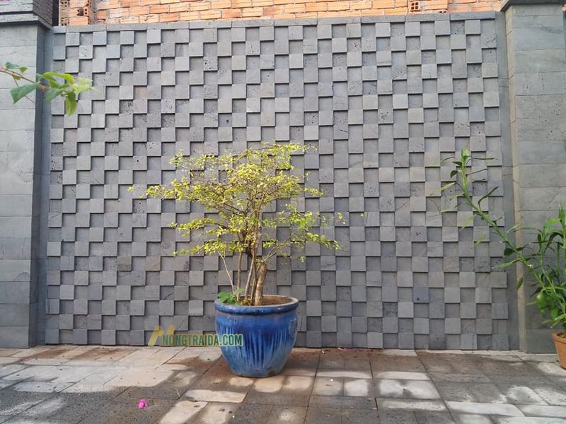 Đá ong xám 10x10cm ốp tường rào