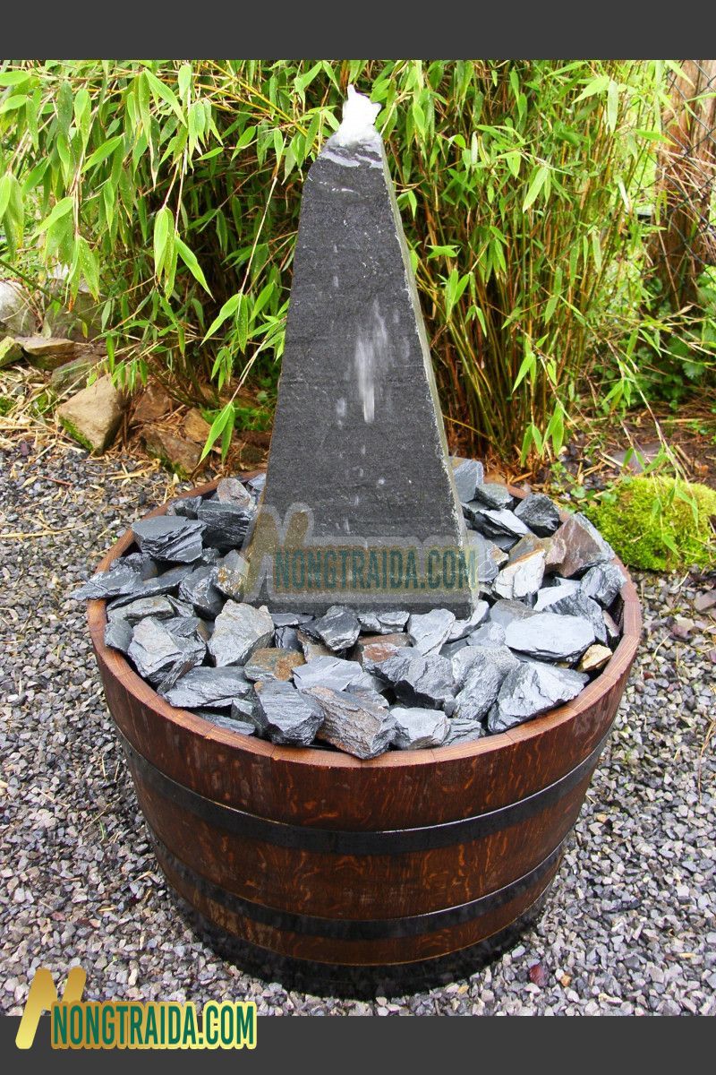 Đài phun nước Cột đá phiến xám đen 50cm hoàn chỉnh