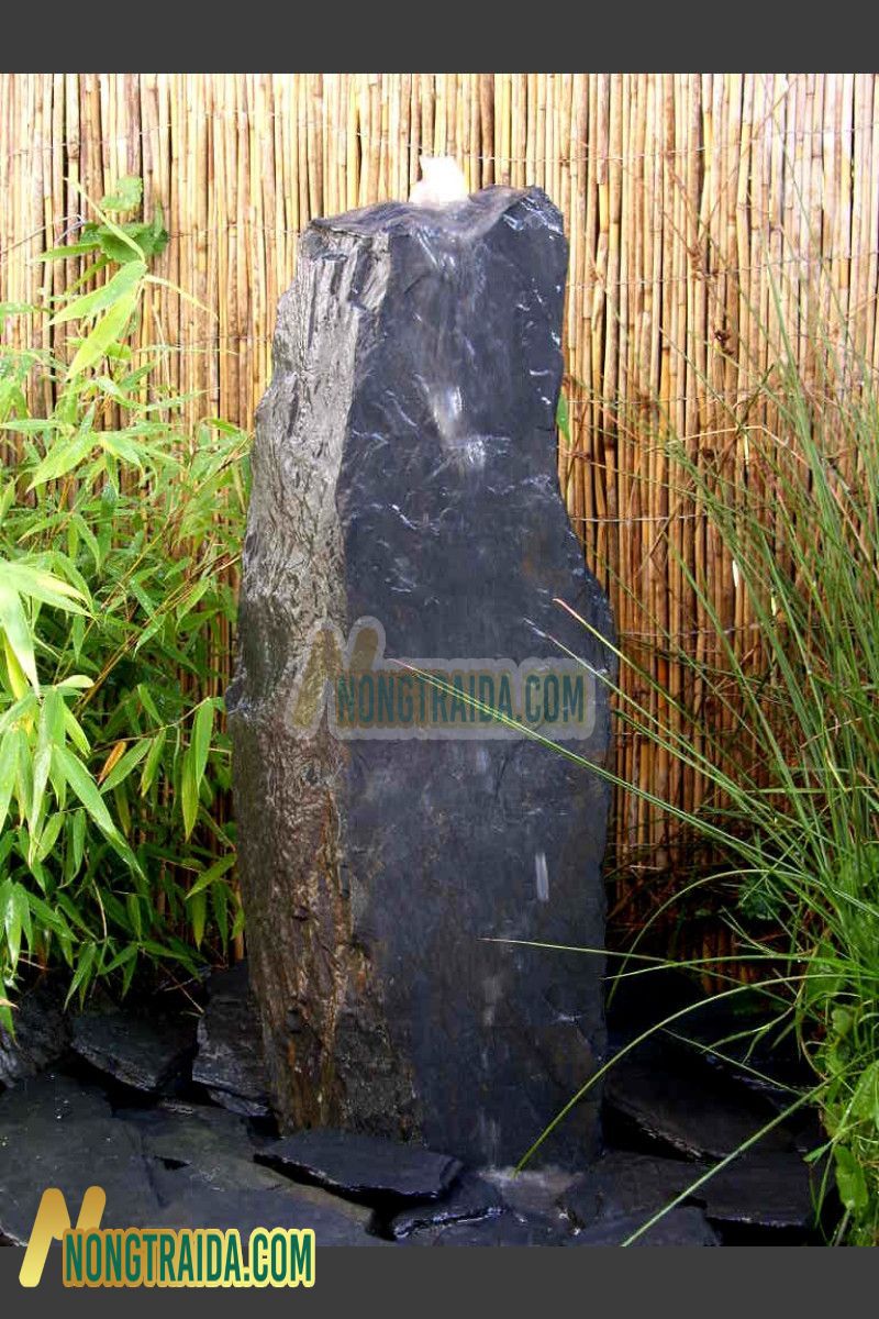 Đài phun nước Monolith đá phiến xám đen 75cm