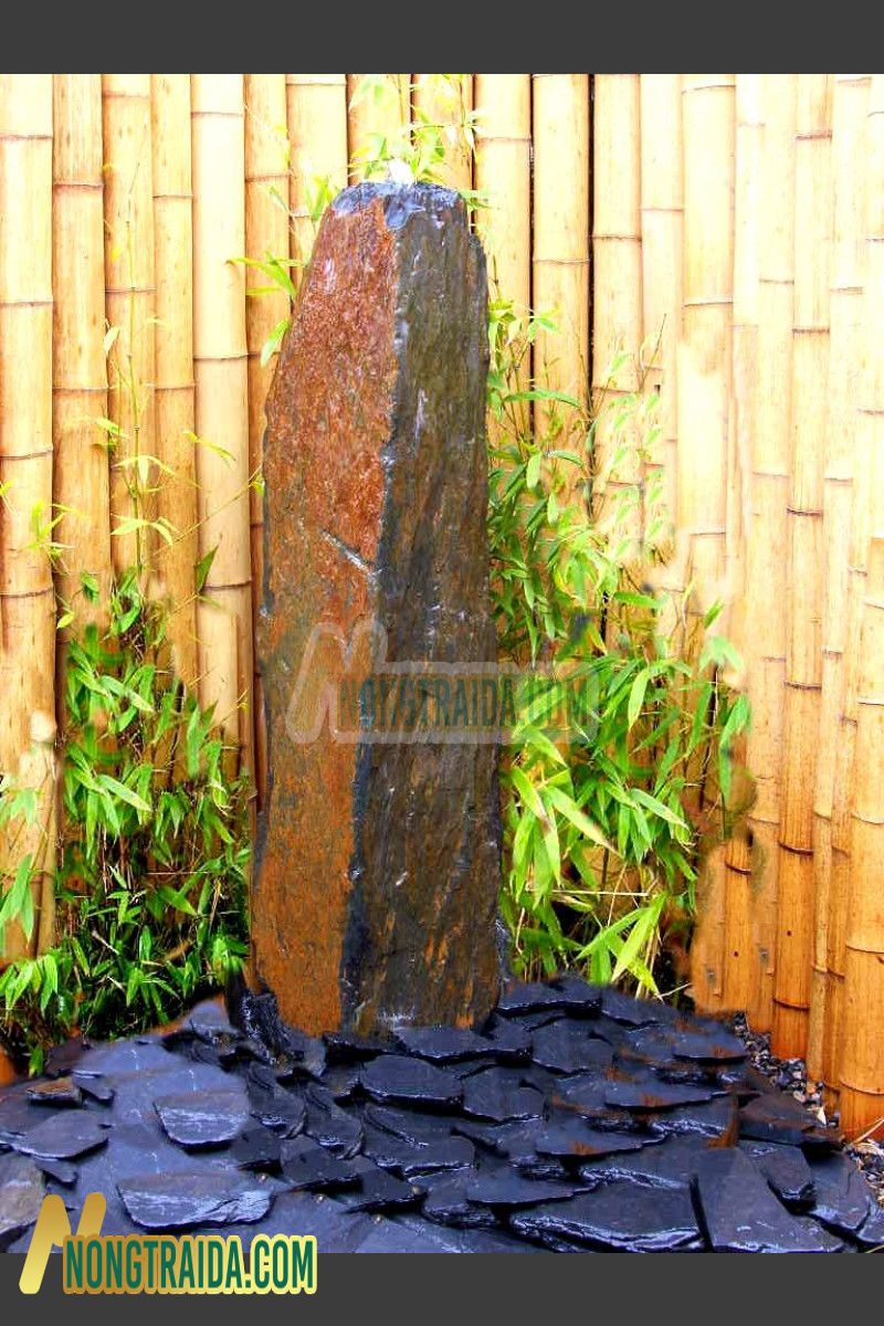 Đài phun nước Monolith đá phiến xám nâu 140cm