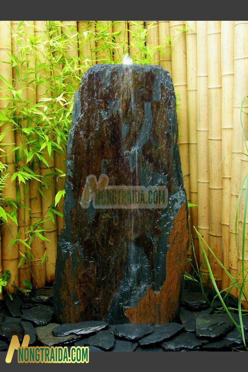 Đài phun nước Monolith đá phiến xám nâu 95cm