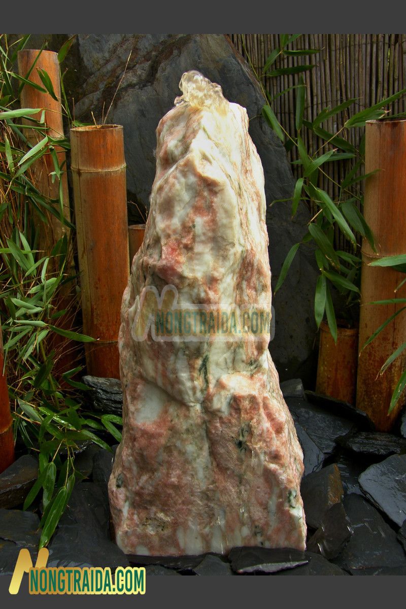 Đài phun nước Monolithe đá marble hồng trắng 60cm