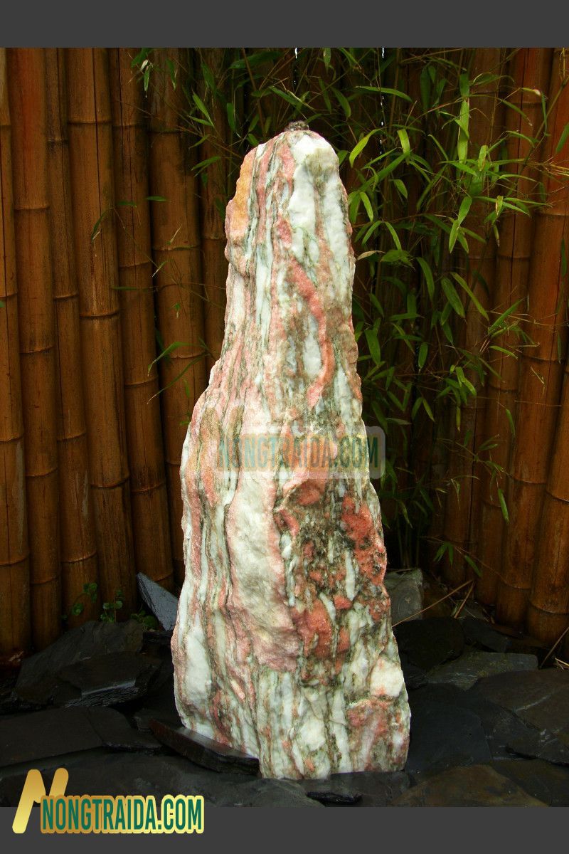 Đài phun nước Monolithe đá Marble hồng trắng 95cm