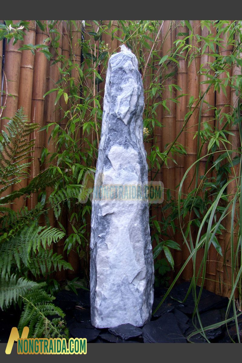 Đài phun nước Monolithe đá Marble trắng xám 120cm