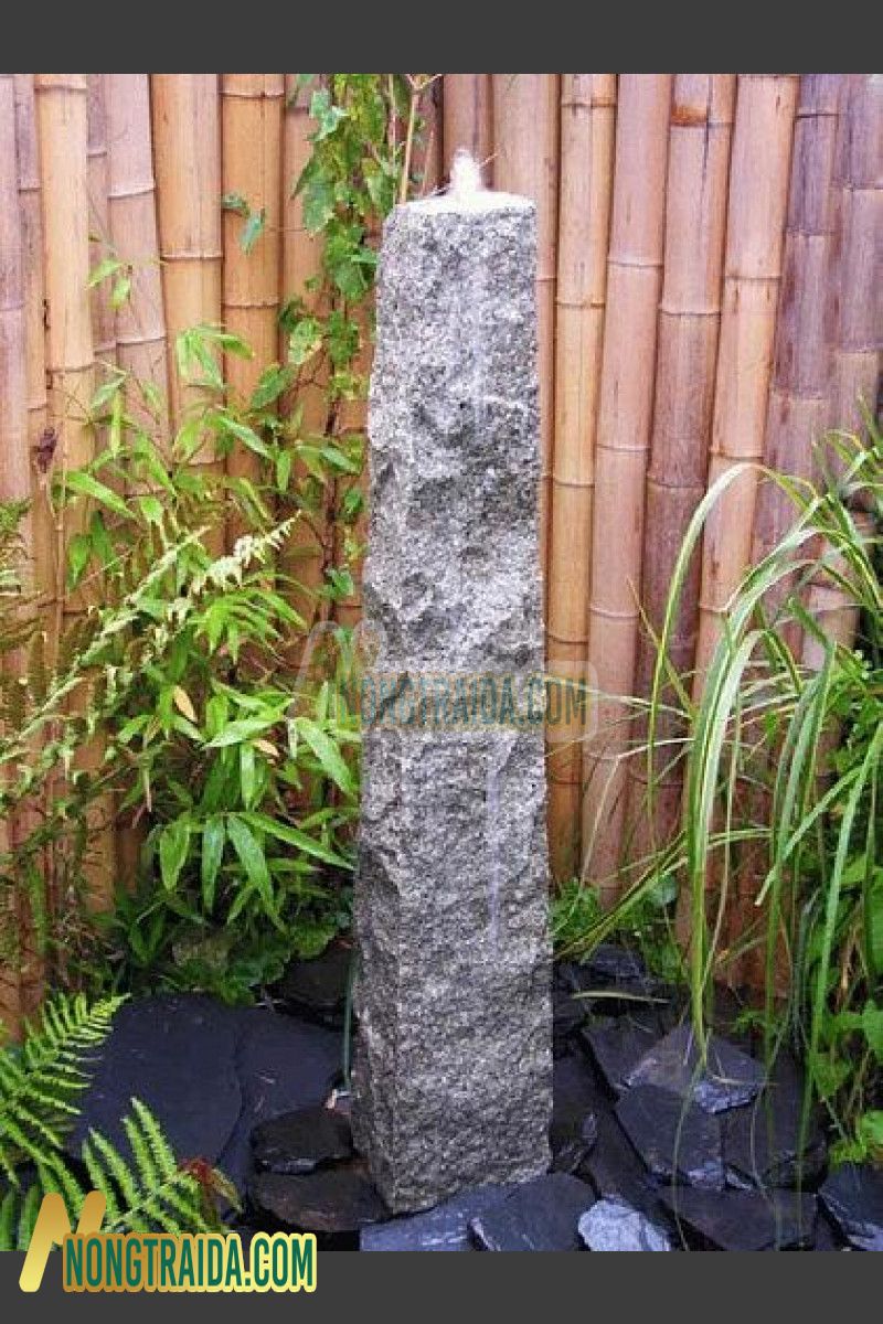 Đài phun nước Obélisque đá Granite xám 120cm