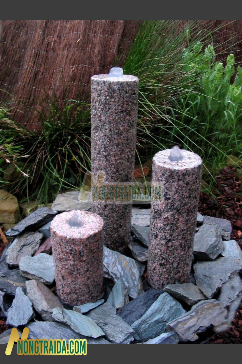 Đài phun nước Triolithes đá Granite đỏ 50cm