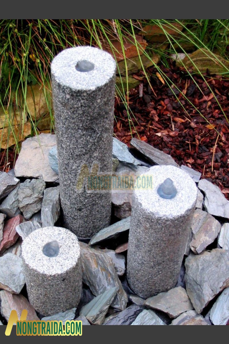 Đài phun nước Triolithes đá Granite xám 50cm