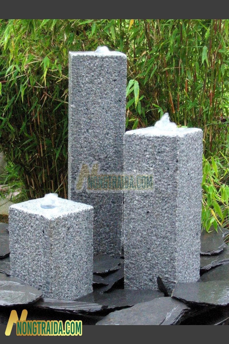 Đài phun nước Triolithes đá Granite xám vuông 50cm