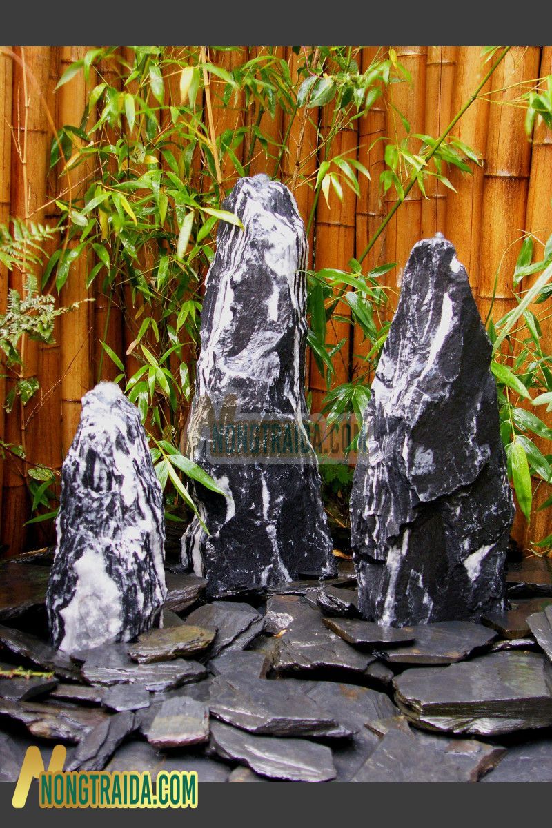 Đài phun nước Triolithes đá Marble đen trắng 75cm