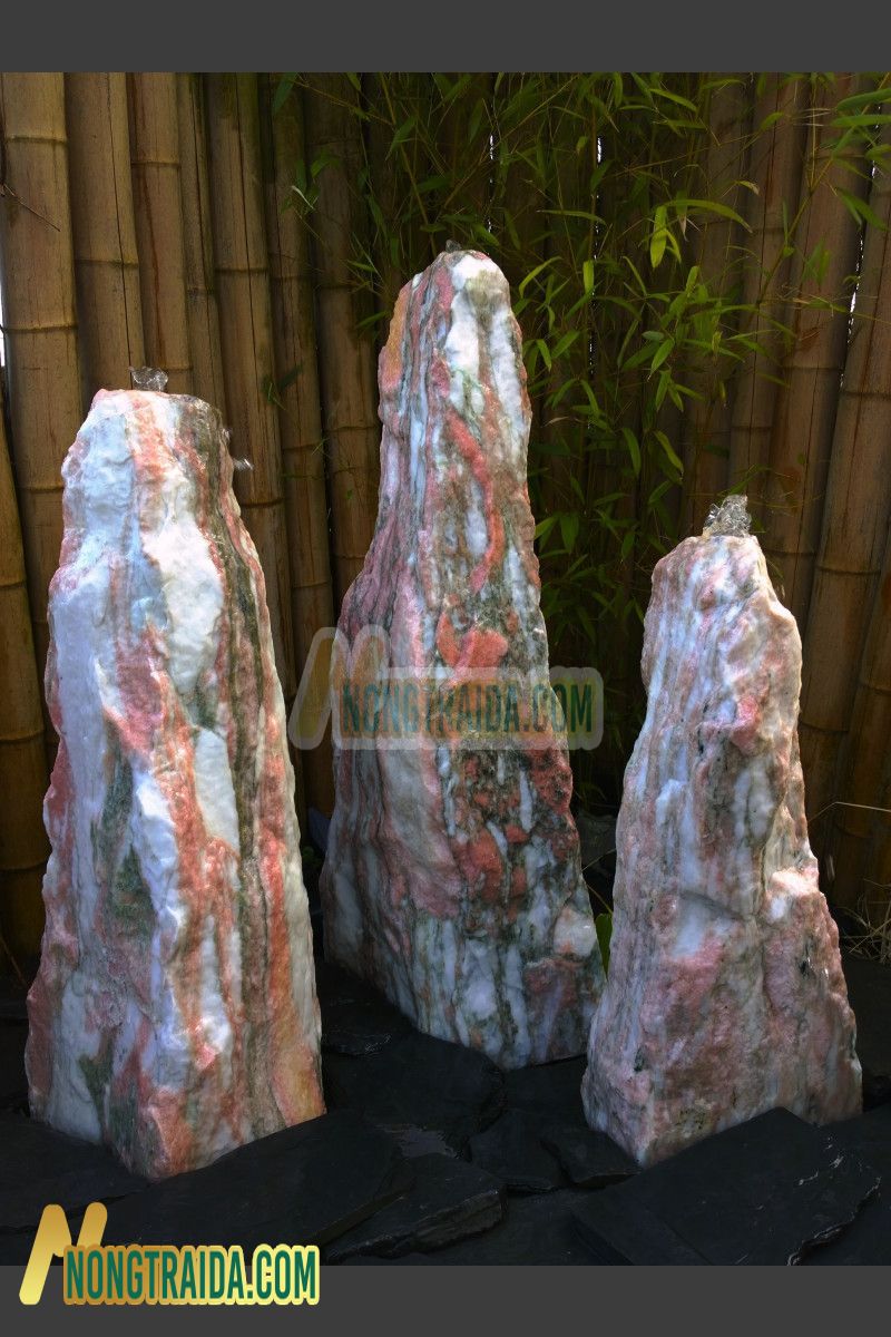 Đài phun nước Triolithes đá Marble trắng hồng 95cm