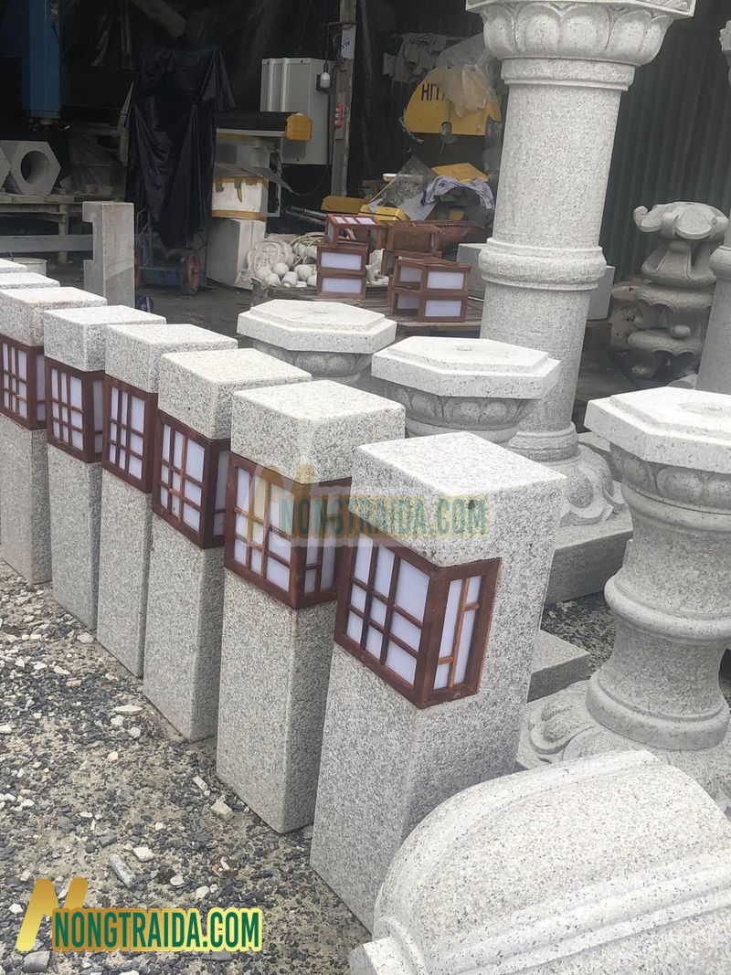 Đèn đá hiện đại, đá granite trắng muối tiêu, mài phẳng