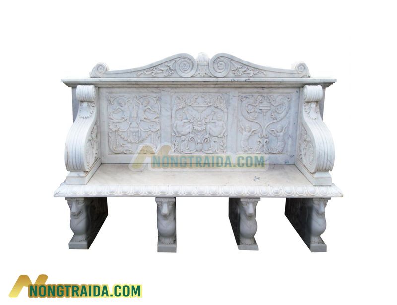 Ghế đá Marble Trắng Carrara 2 chỗ ngồi kiểu Phục Hưng được tạc thủ công bởi người Tây Ban Nha