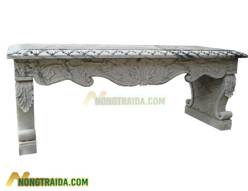 Ghế đá Marble Trắng phong cách Tân cổ điển 2 chỗ ngồi Kích thước: 58x160x60cm