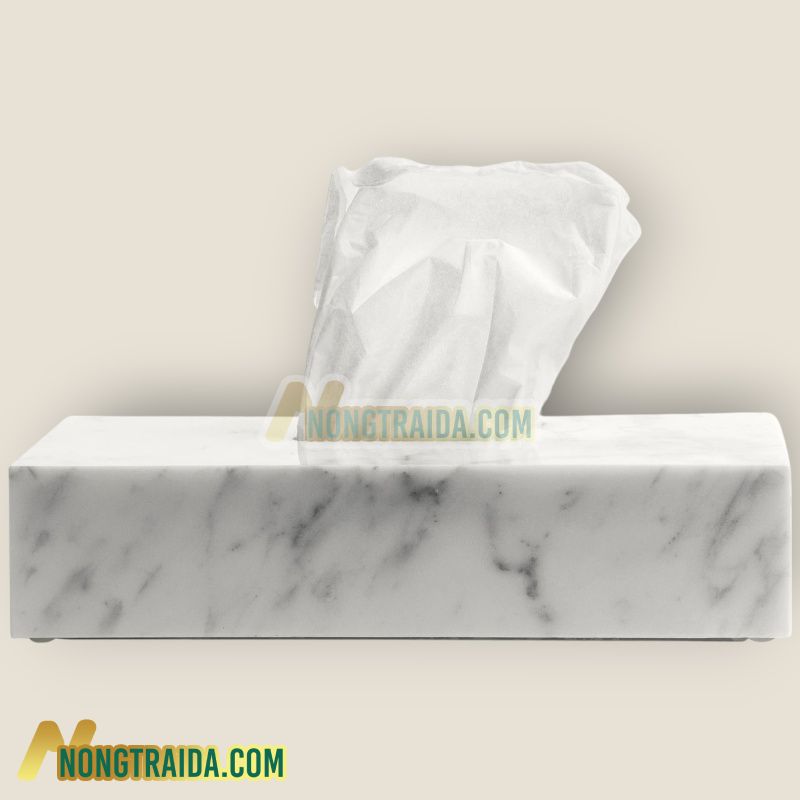 Hộp đựng khăn giấy vuông handmade bằng đá Carrara trắng