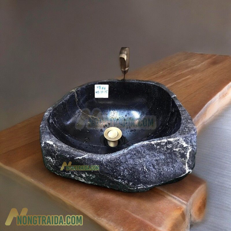 Lavabo đá cuội đen vân trắng