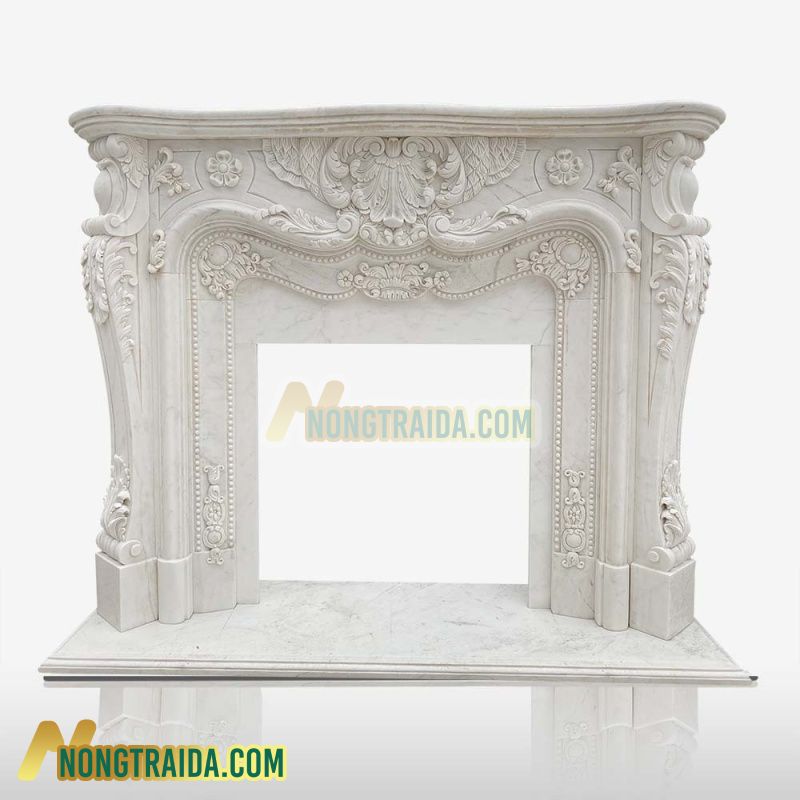 Lò sưởi bằng đá Marble với thiết kế khắc hoa văn hoa lá