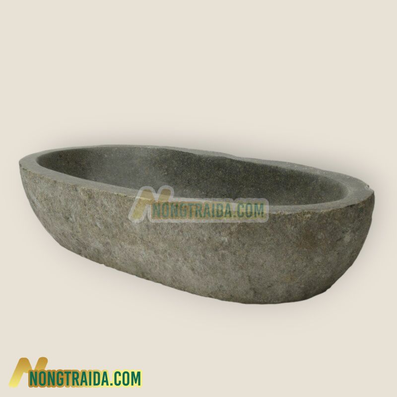 Stone bowl “canoe”, L 40cm, hand carved from riverstone Kích thước: 40,00×20,00×9,00cm