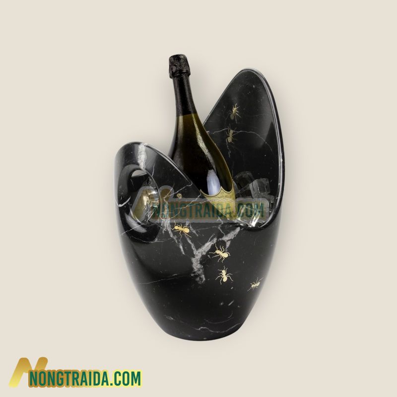 Thùng đựng rượu champagne/bình giữ lạnh rượu vang/chậu đá trang trí bằng đá cẩm thạch đen marquinia với khảm đồng