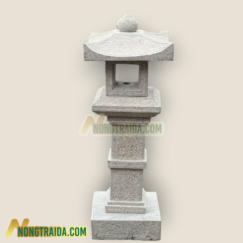 Trụ đèn đá vuông mái cong, đá granite trắng muối tiêu