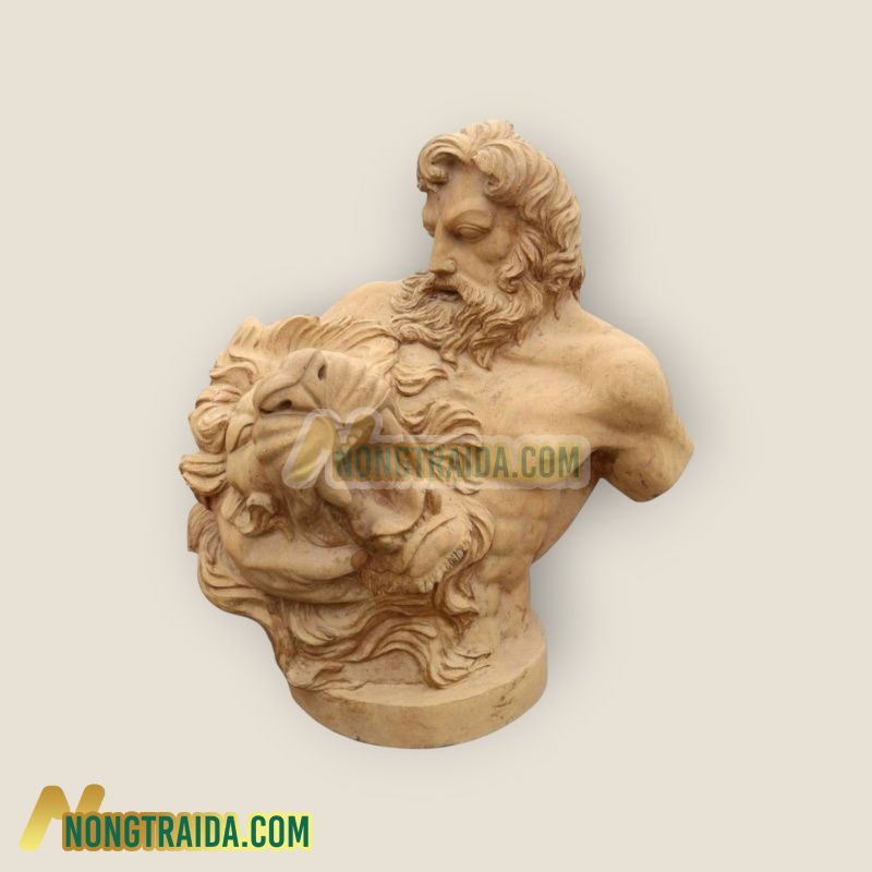 Tượng bán thân đá vôi và đá hoa cương chạm khắc tay “Samson chiến đấu với Sư tử” Kích thước: 97x90x60cm