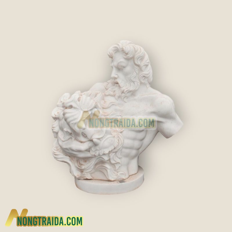 Tượng bán thân Heracles chiến đấu với Sư tử Nemean bằng đá hoa cương trắng Carrara Kích thước: 93x80x60cm