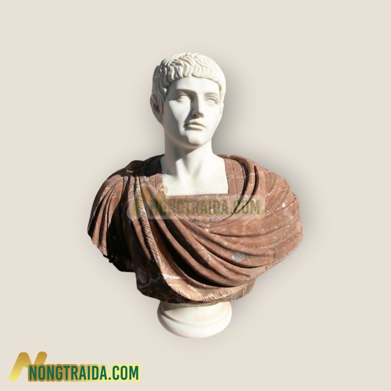 Tượng bán thân La Mã cổ điển, bằng đá cẩm thạch trắng Carrara và đỏ Alicante Kích thước: 92x85x40cm