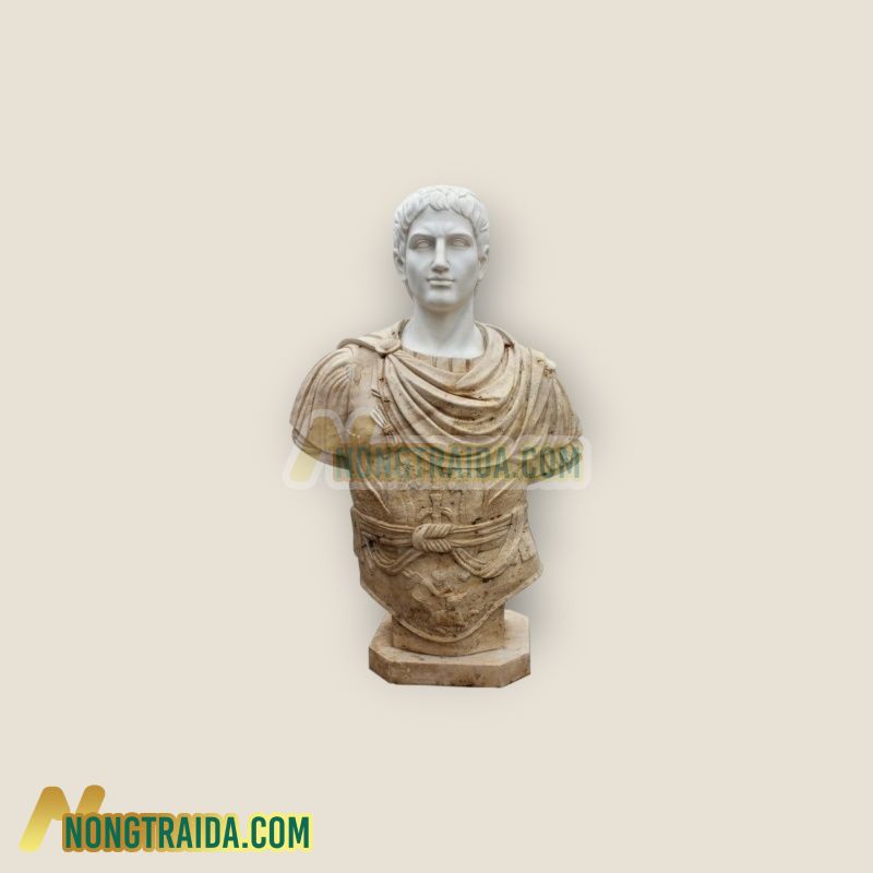 Tượng bán thân La Mã thời những năm 1990, khắc tay bằng đá cẩm thạch trắng Carrara và đá travertine