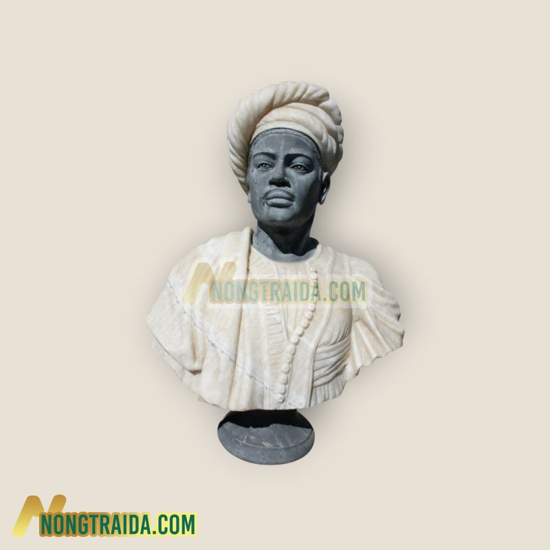 Tượng bán thân người đàn ông Sudan (Blackamoor) bằng đá onyx mật ong và đá cẩm thạch đen Bỉ Kích thước: 75x56x23cm