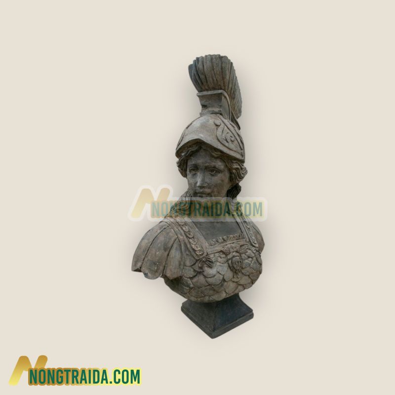 Tượng bán thân phụ nữ phong cách Hy Lạp – La Mã đội mũ trụ, bằng đá Emperador cổ Kích thước: 90x56x32cm
